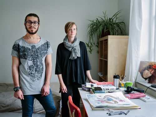 Sweden. Single mother and librarian, Linnea Tell, hosts Syrian gay Muslim artist, Alqumit Alhamad, who is now thriving in Malmö.
